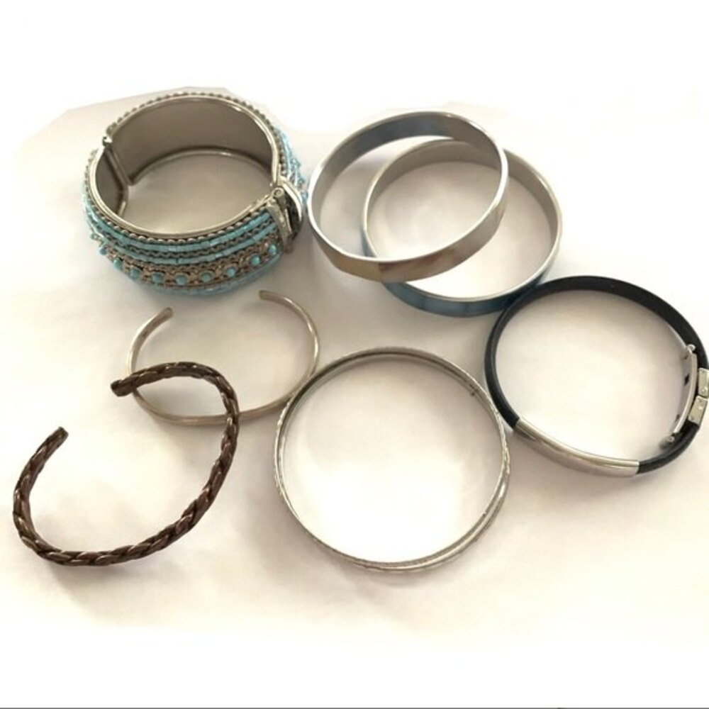 Bangle Bracelet Bundle of 9 Silver & Teal